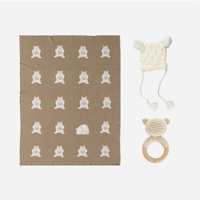Honey Bear Baby Gift Set Blanket Hat and Teether Summer