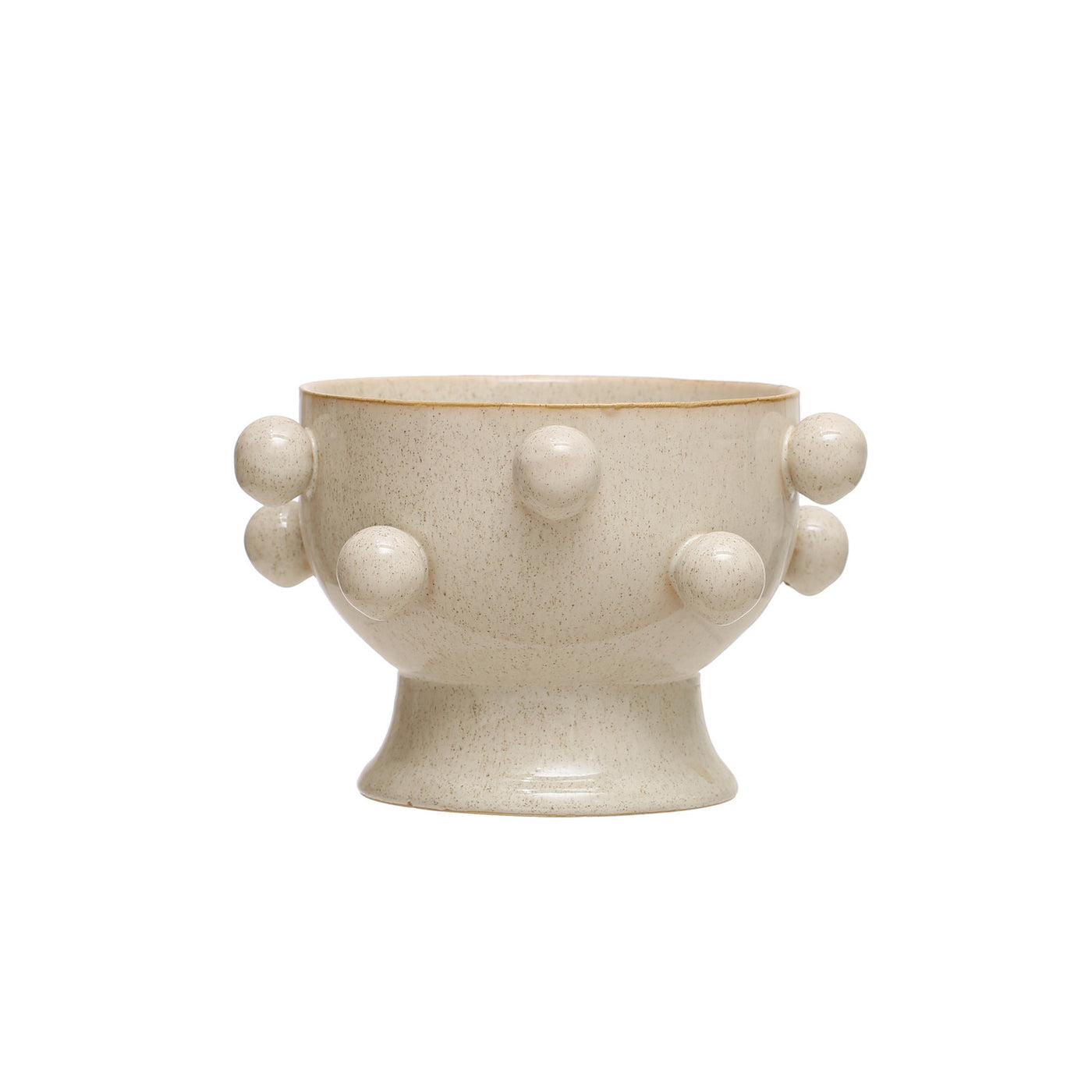 Stoneware Planter w/ Orbs in Speckled Cream 8"