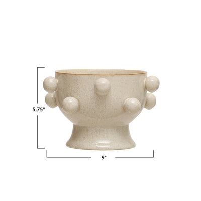 Stoneware Planter w/ Orbs in Speckled Cream 8"