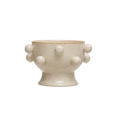 Stoneware Planter w/ Orbs in Speckled Cream 8"