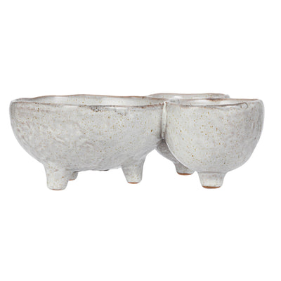 Stoneware Footed Serving Dish w/ 3 Sections in White