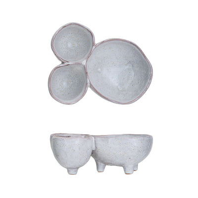 Stoneware Footed Serving Dish w/ 3 Sections in White