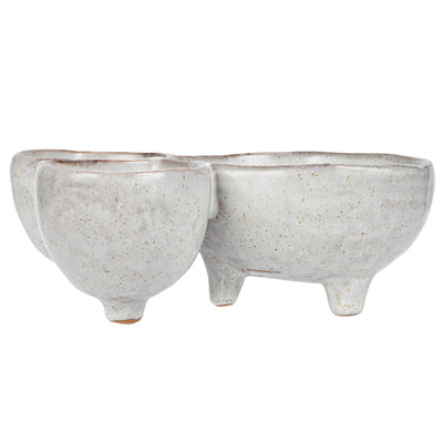 Stoneware Footed Serving Dish w/ 3 Sections in White