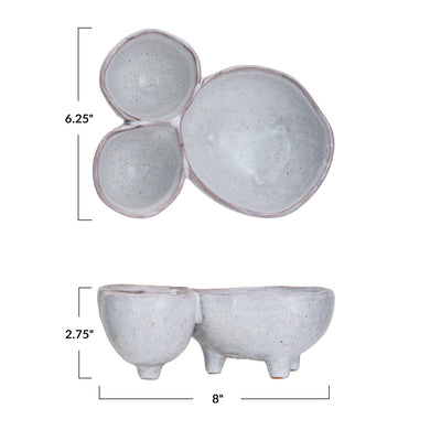 Stoneware Footed Serving Dish w/ 3 Sections in White