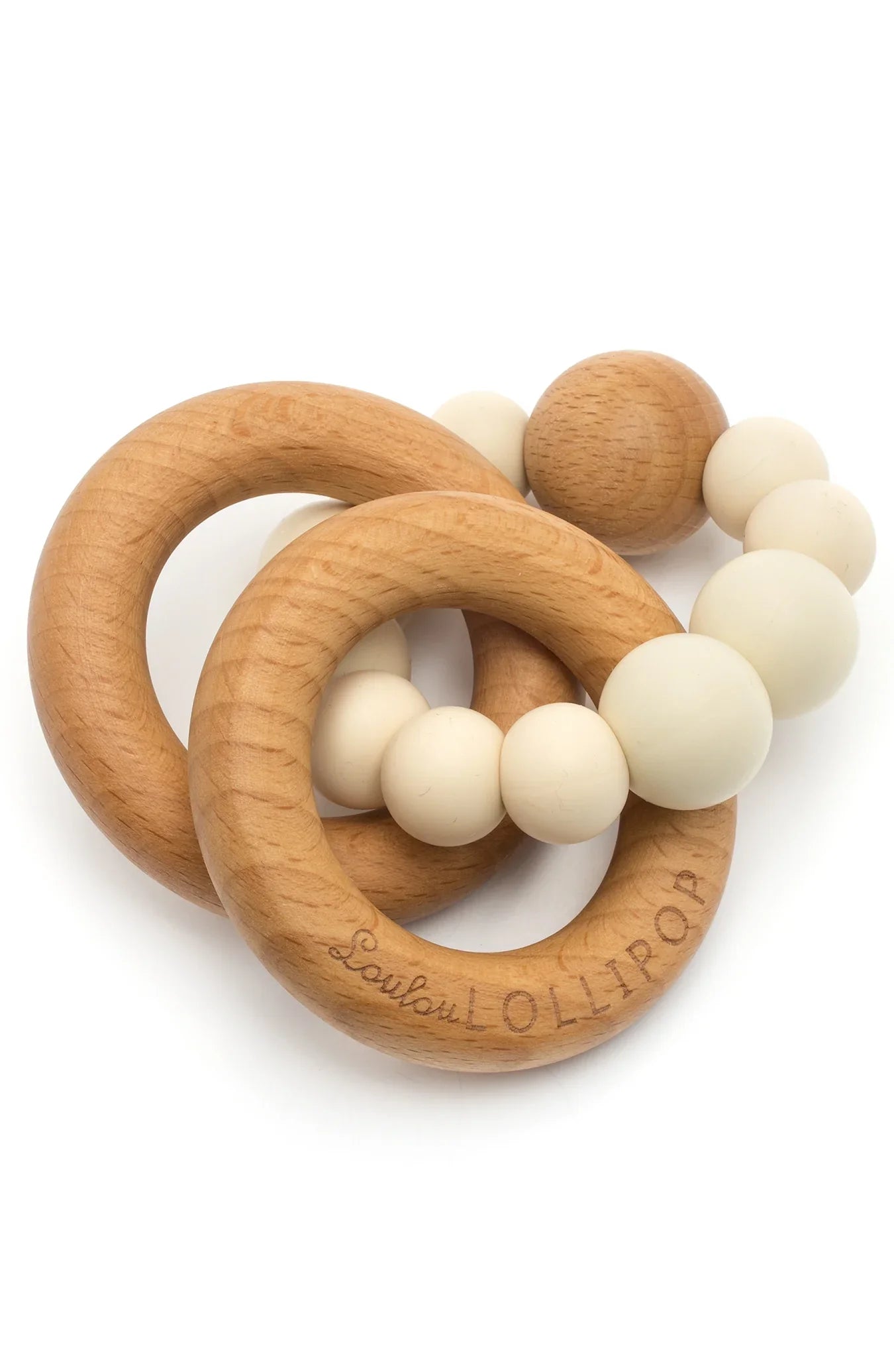 Bubble Silicone And Wood Teether - Beige