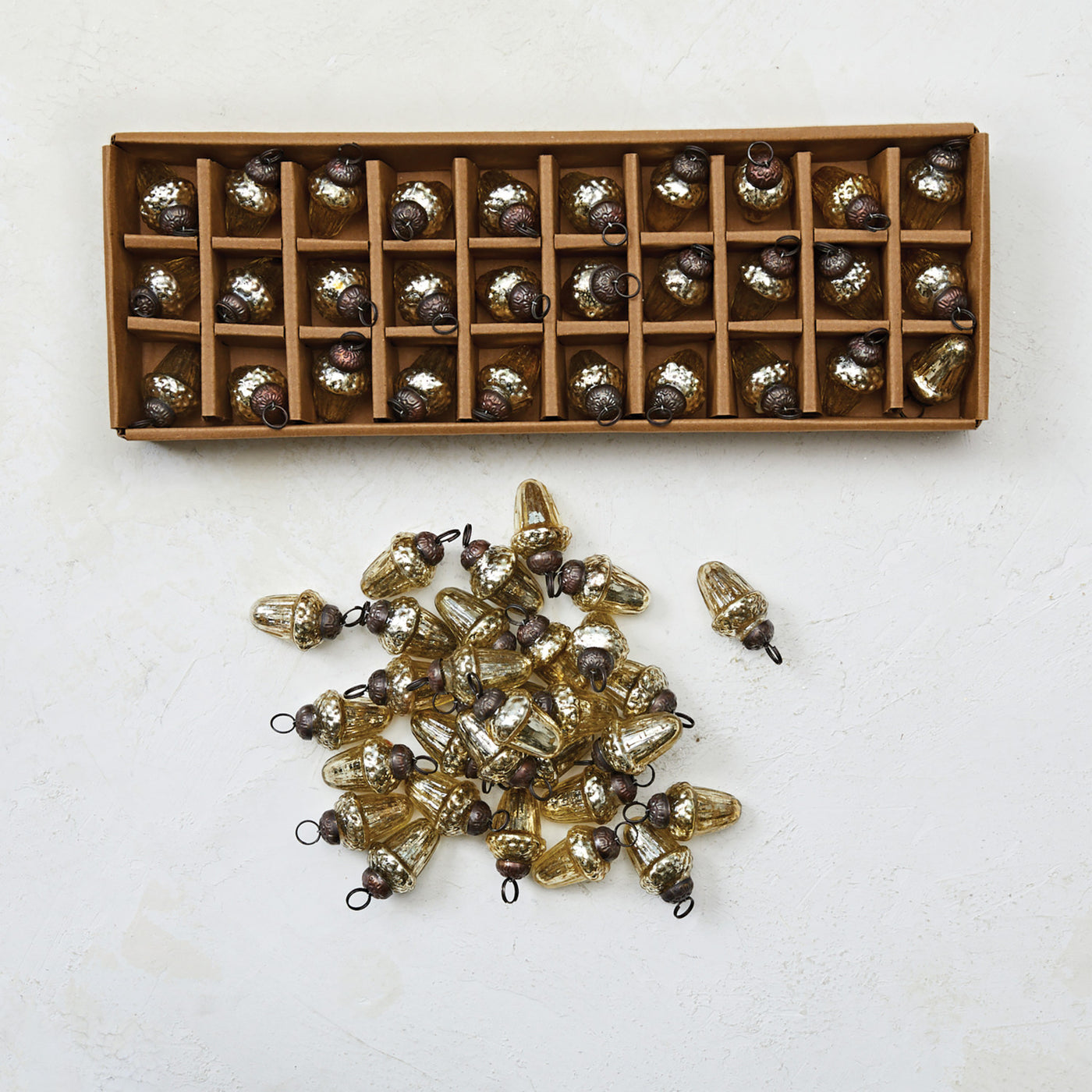 Glass Acorn Ornaments in Kraft Box