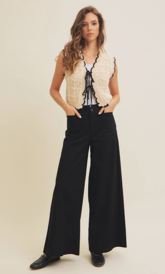 Crochet Sweater Vest With Scallop and Bow Details
