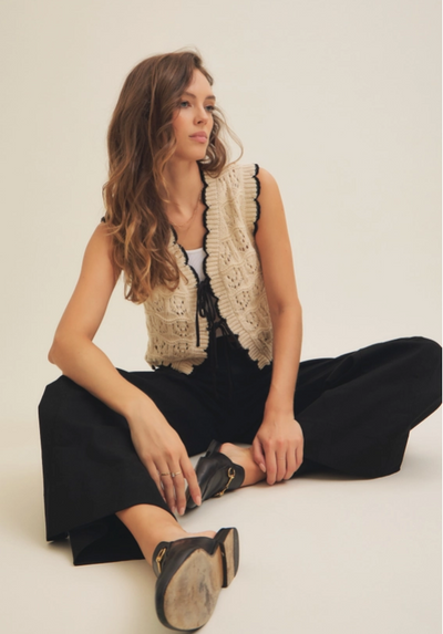 Crochet Sweater Vest With Scallop and Bow Details