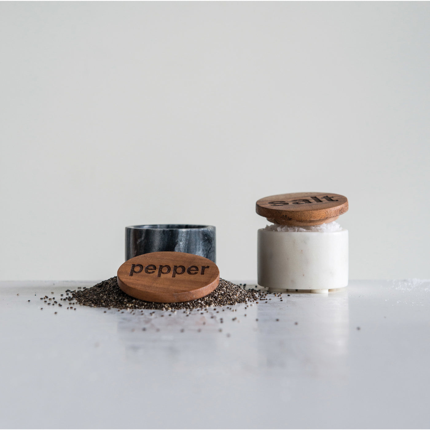 Salt & Pepper Container w/ Wood Lid