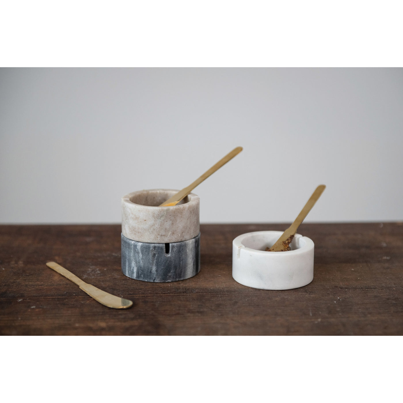 Marble Bowl w/ Metal Knife, Set of 2