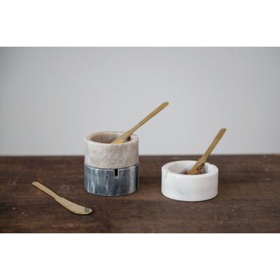 Marble Bowl w/ Metal Knife, Set of 2