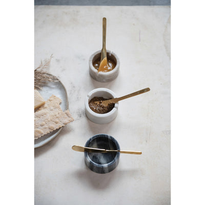 Marble Bowl w/ Metal Knife, Set of 2