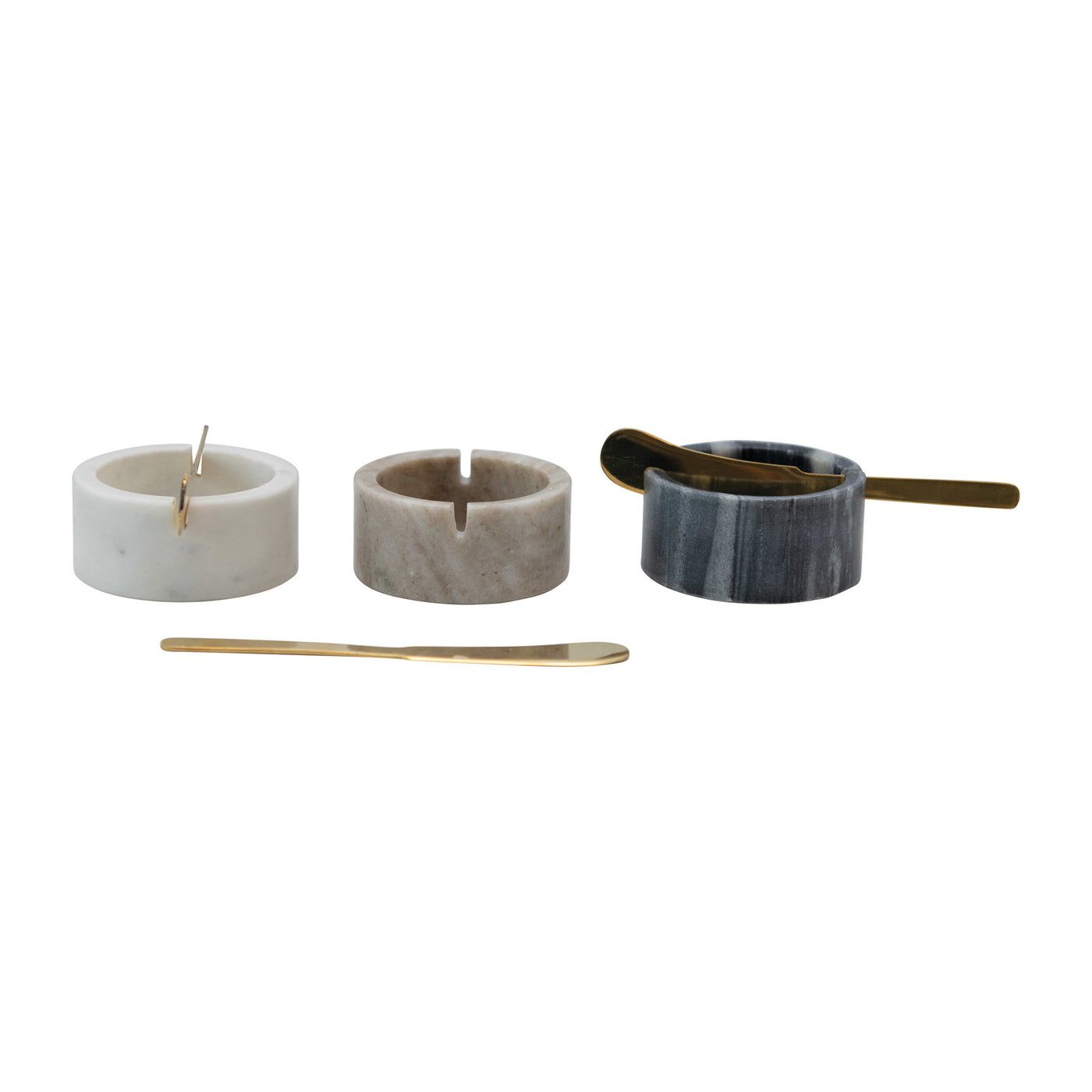 Marble Bowl w/ Metal Knife, Set of 2