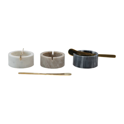 Marble Bowl w/ Metal Knife, Set of 2