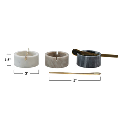 Marble Bowl w/ Metal Knife, Set of 2