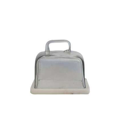Glass Cloche w/ White Marble Base & Handle