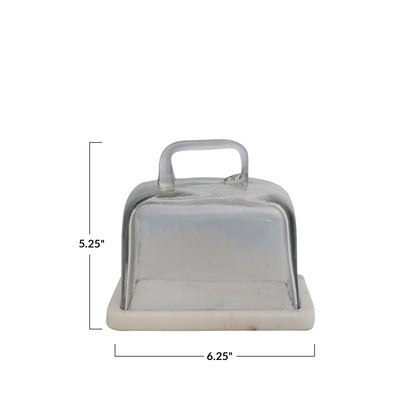 Glass Cloche w/ White Marble Base & Handle