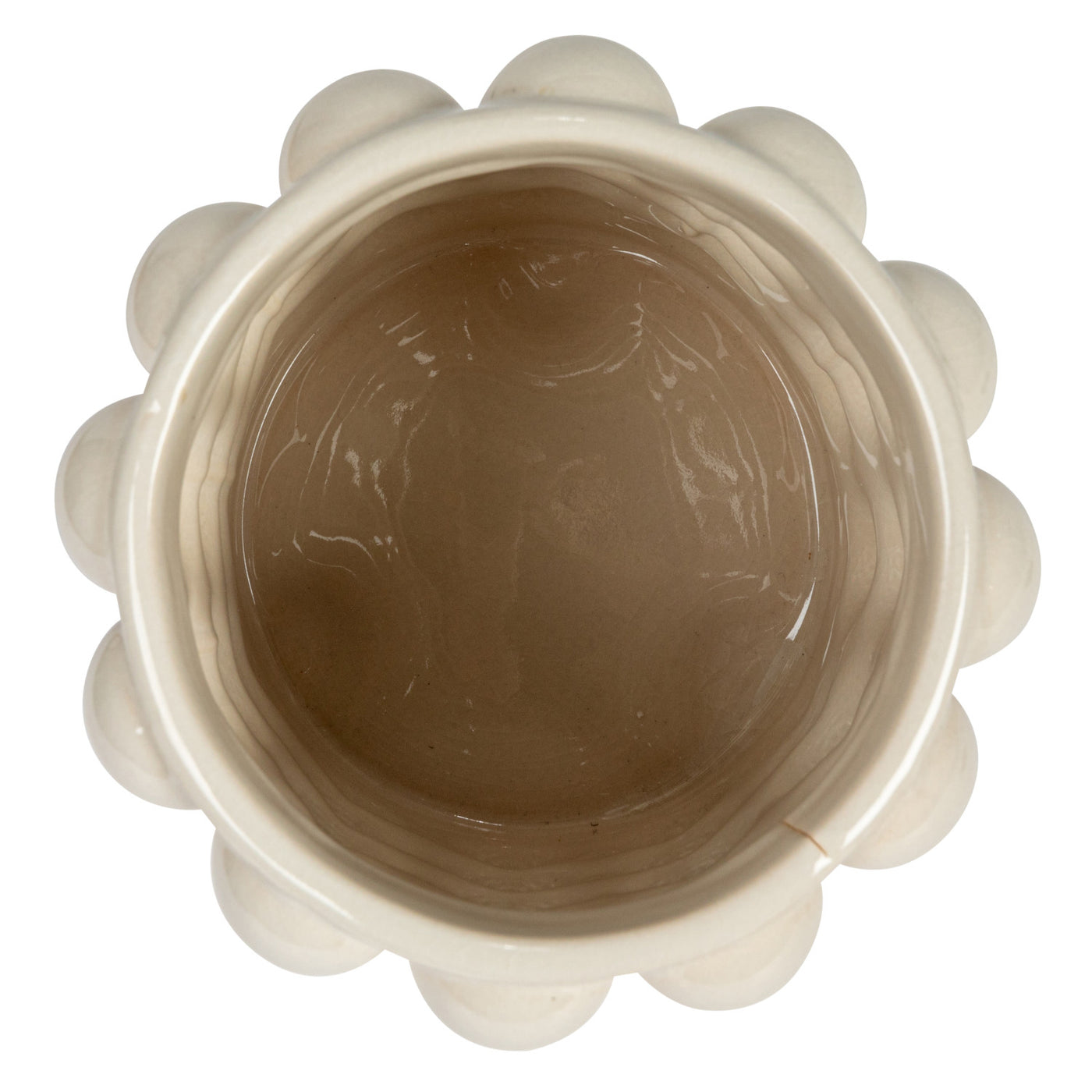 5-3/4" Round x 8-1/4"H Stoneware Canister w/ Raised Dots & Acacia Wood Lid, White & Natural