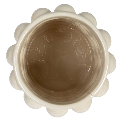 5-3/4" Round x 8-1/4"H Stoneware Canister w/ Raised Dots & Acacia Wood Lid, White & Natural