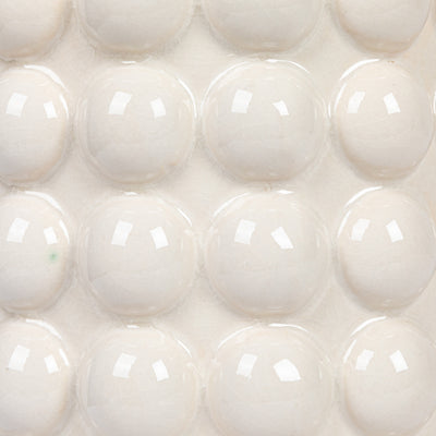 6-3/4" Round x 10-1/4"H Stoneware Canister w/ Raised Dots & Acacia Wood Lid, White & Natural