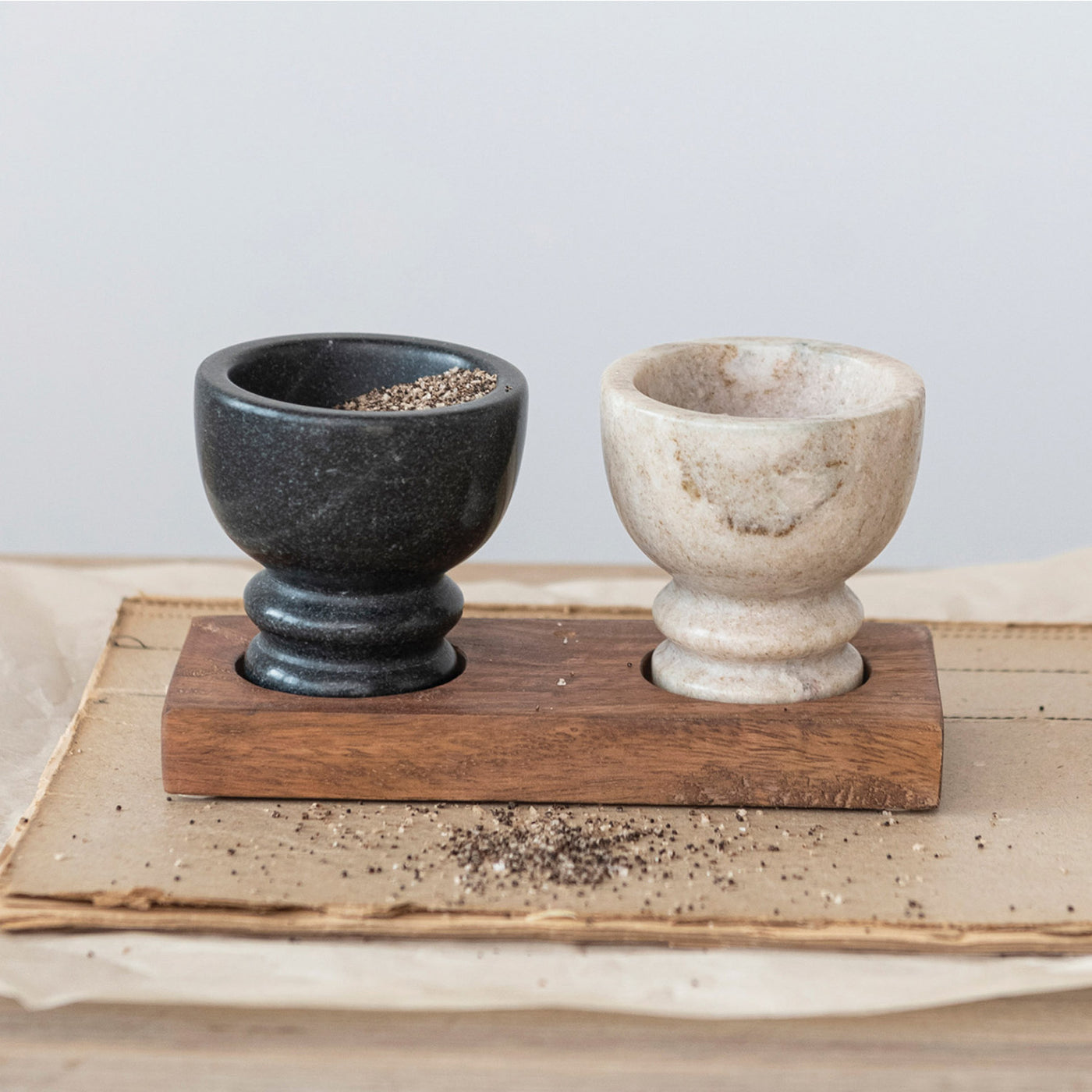 Mango Wood Tray w/ 2 Marble Bowls