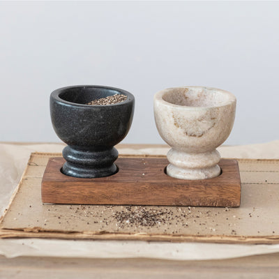 Mango Wood Tray w/ 2 Marble Bowls