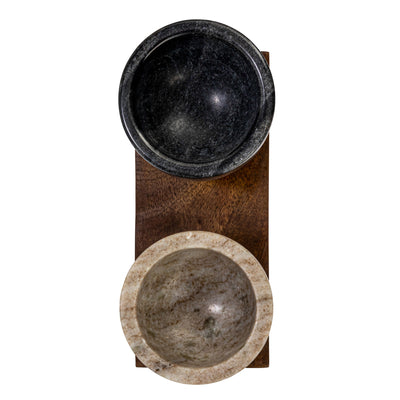 Mango Wood Tray w/ 2 Marble Bowls