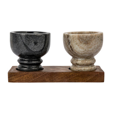 Mango Wood Tray w/ 2 Marble Bowls