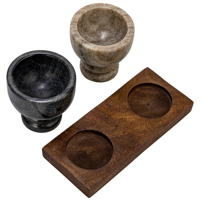 Mango Wood Tray w/ 2 Marble Bowls