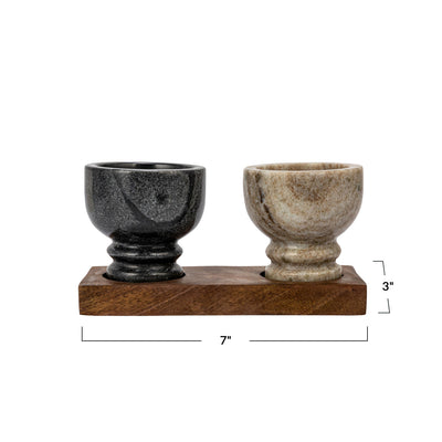 Mango Wood Tray w/ 2 Marble Bowls