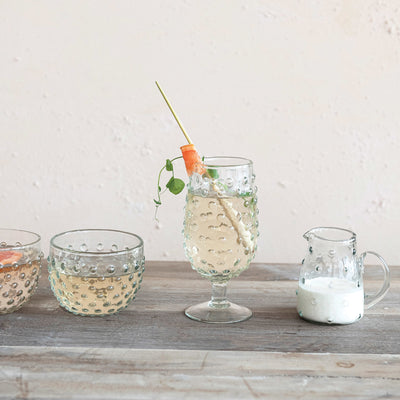 Recycled Glass Hobnail Stemmed Drinking Glass, 12oz.