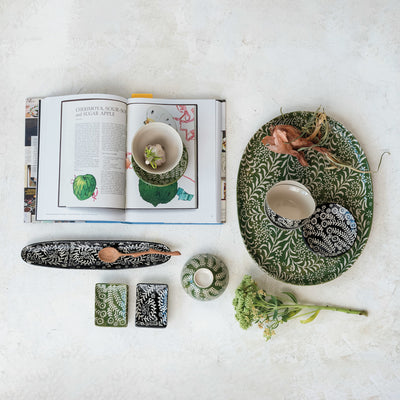 Stoneware Bowl w/ Wax Relief Botanicals