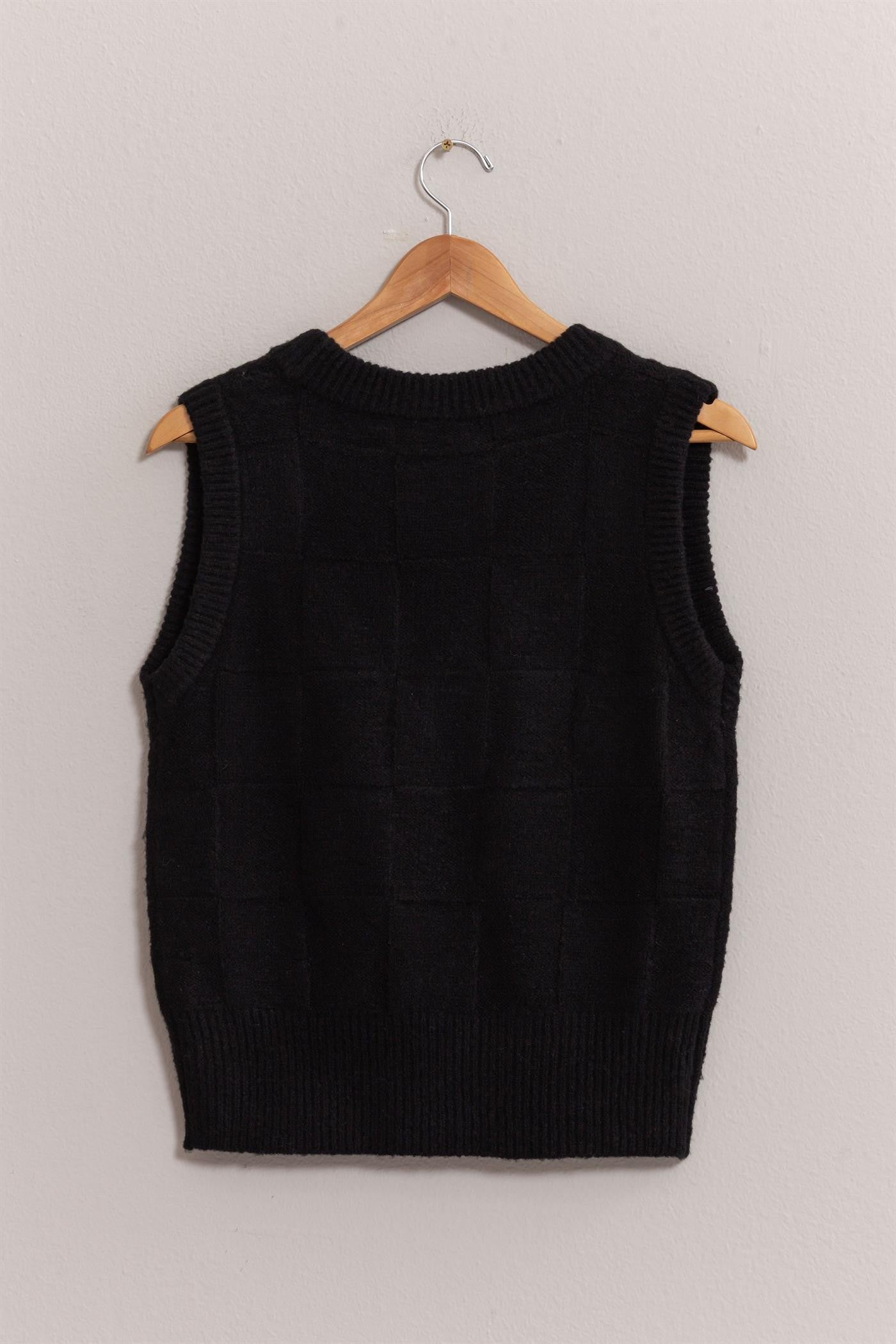 Basketweave Sweater Vest - Black