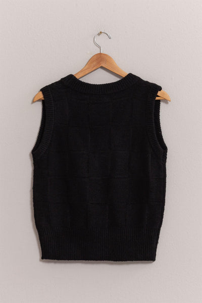 Basketweave Sweater Vest - Black