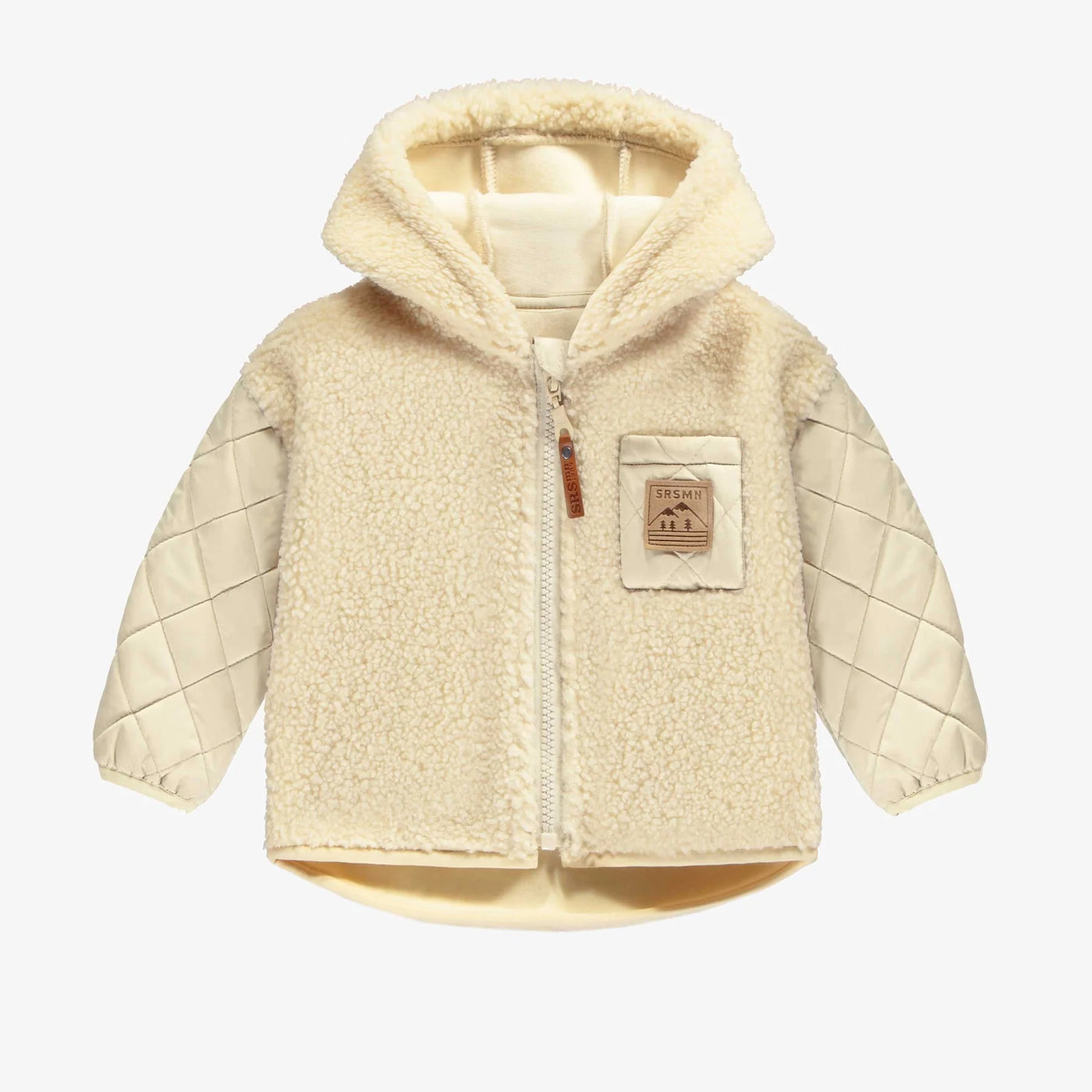 Cream Hooded Jacket with Quilted Sleeves