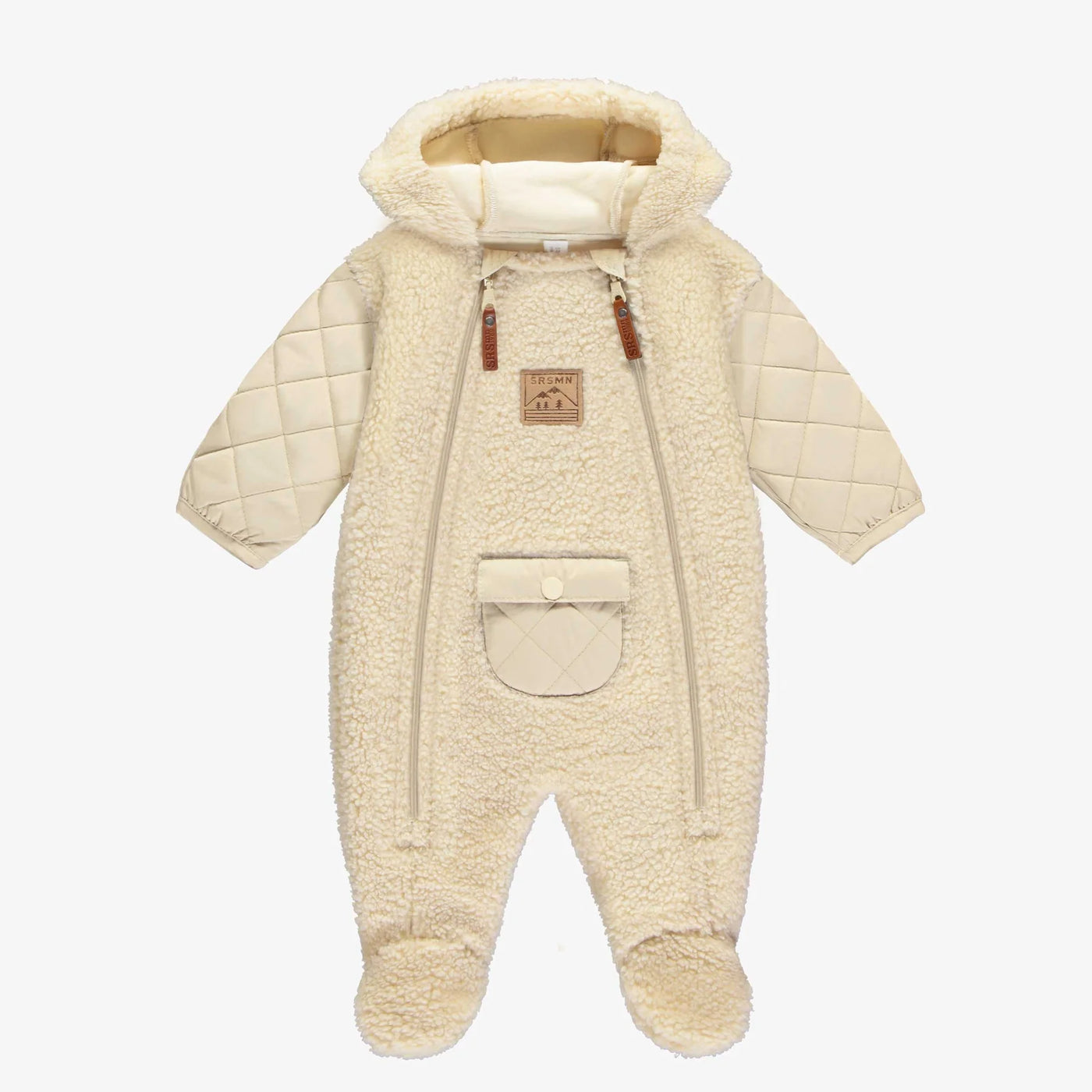 Cream Hooded One-Piece with Quilted Sleeves