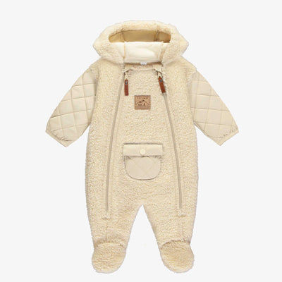 Cream Hooded One-Piece with Quilted Sleeves