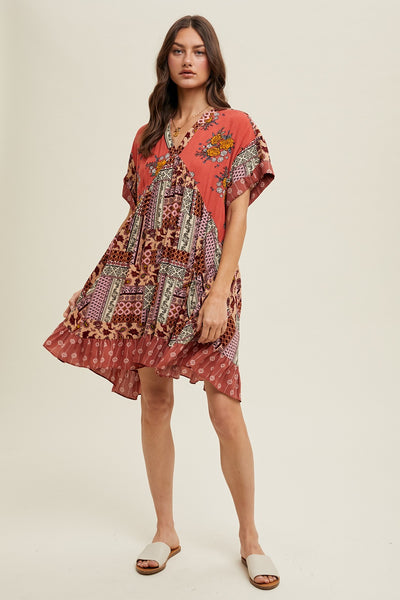Floral Fields Dress in Brick