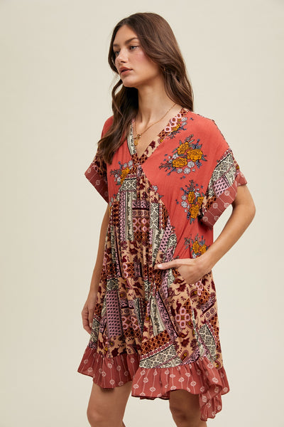 Floral Fields Dress in Brick