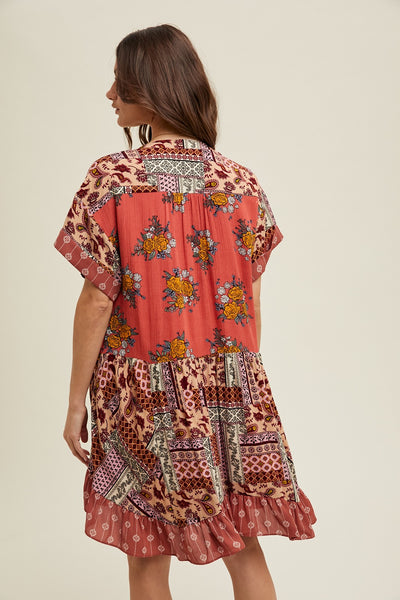 Floral Fields Dress in Brick