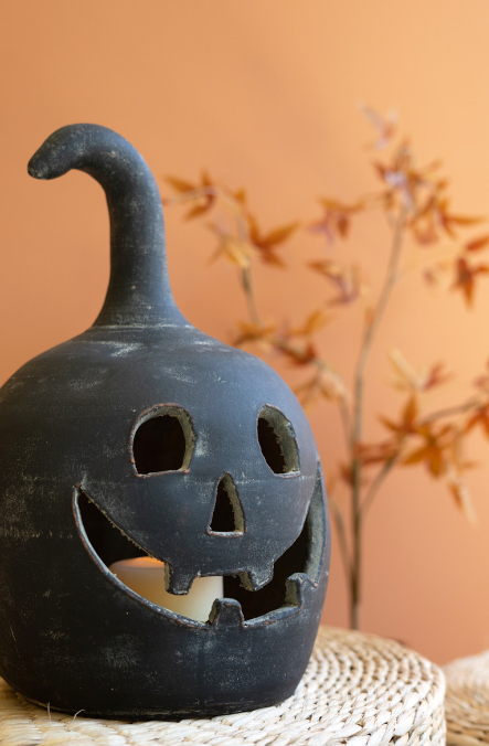 Black Clay Jack-O-Lantern, Set of 2