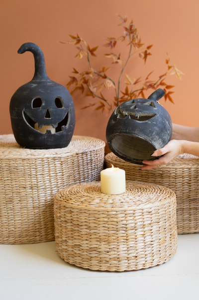 Black Clay Jack-O-Lantern, Set of 2
