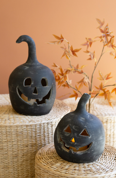 Black Clay Jack-O-Lantern, Set of 2