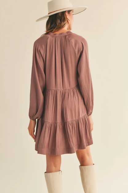 Heather Satin Dress in Mauve