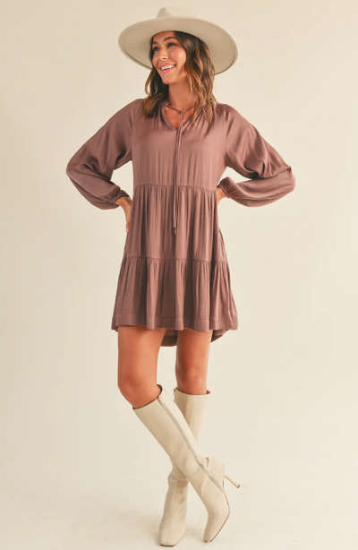 Heather Satin Dress in Mauve