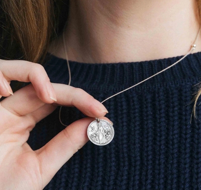 Better Together Silk Slider Necklace, Michael/Mary Small Pendant, Silver