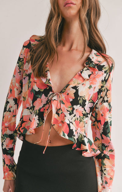 Scenic Beauty Ruffle Tie Top