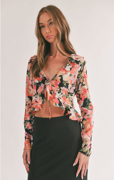 Scenic Beauty Ruffle Tie Top