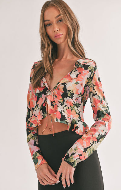 Scenic Beauty Ruffle Tie Top