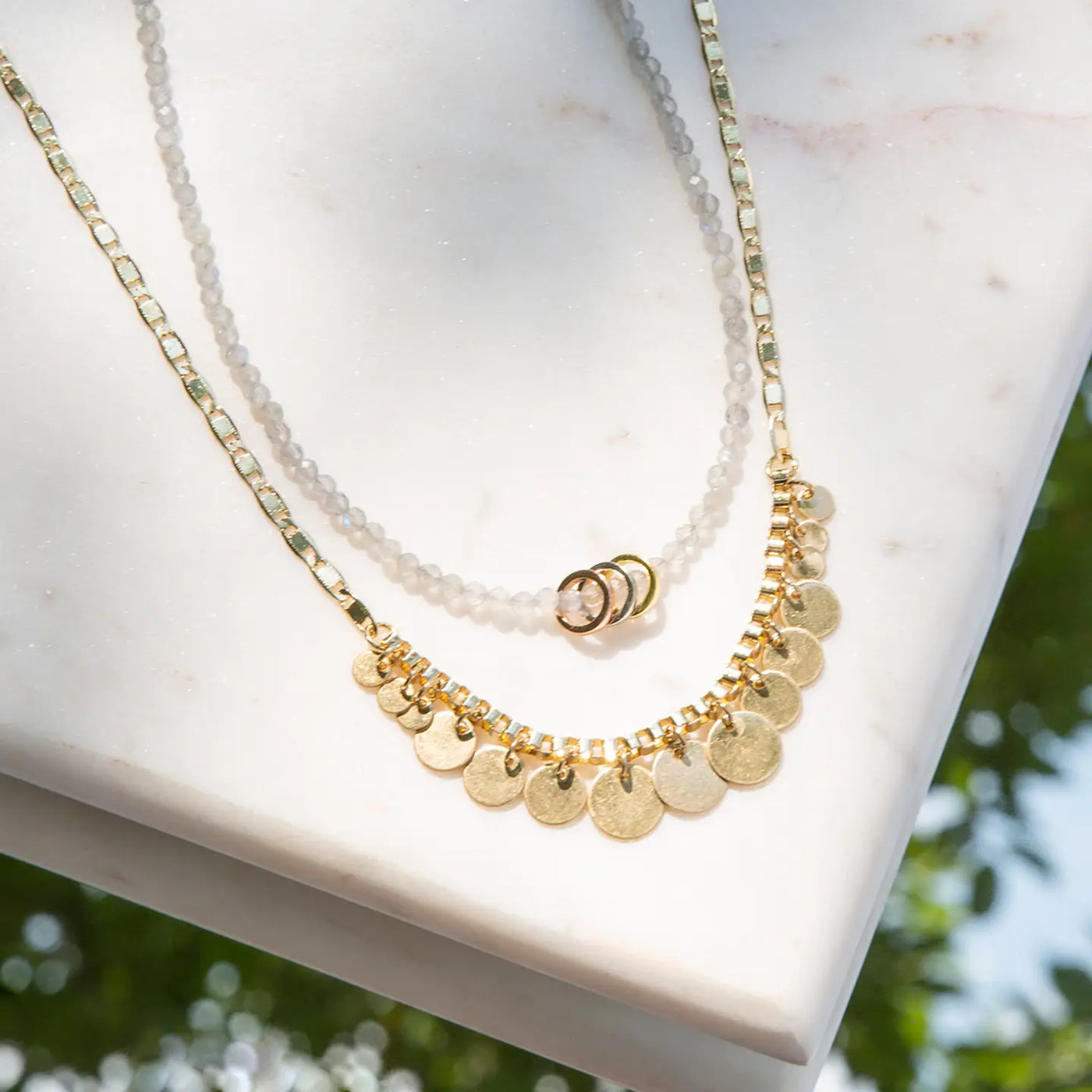 Semi-Precious 3-ring Stone Necklace
